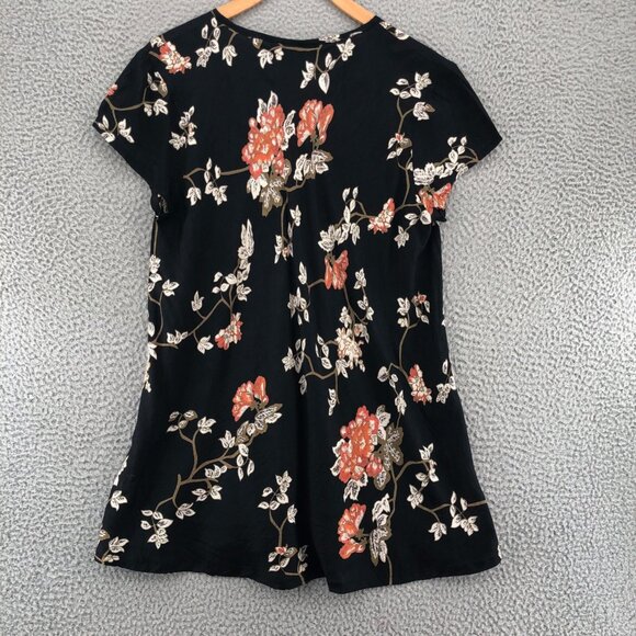 Masai Top Womens Large Black Floral Cap Sleeves V Neck Pullover Relaxed Blouse - Picture 3 of 9